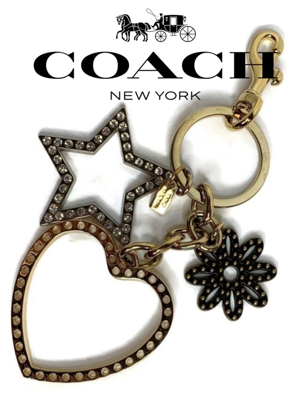 Coach Y2K Rare HTF Dangle Heart Swivel key Chain Fob Keychain